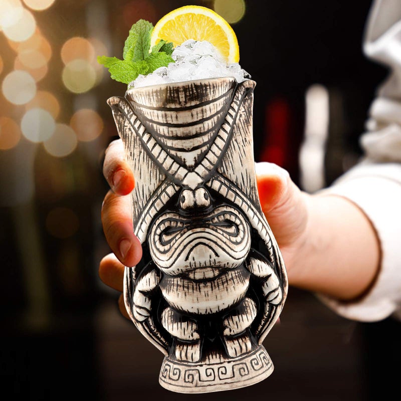 LINALL Tiki Mugs â€“ Ceramic Tiki Mug 15.2oz/450ml, Kane King Cocktail Mug for Mai Tai, Punch, Pina Colada, and Tropical bar Drinks - TIKI0038 (15.2oz/450ml Butt) - Image 5